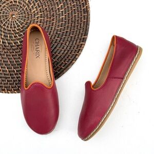 Charix Womens Shoes Flats Slip Ons Leather Classic Cherry Red EU 37 US 7